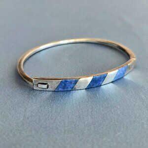 Vintage Peruvian Silver 950 Bracelet Hoop with Inlayed Lapis Lazuli.